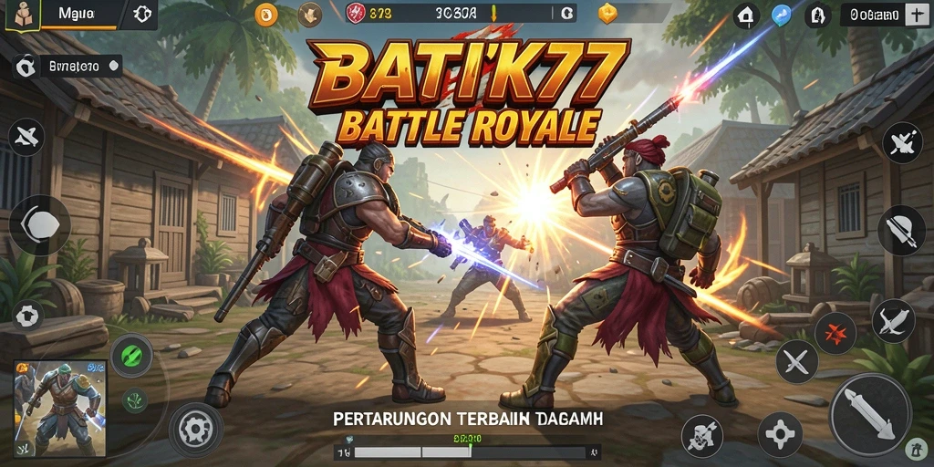 Screenshot utama BATIK77 menampilkan aksi seru dalam pertarungan Battle Royale.