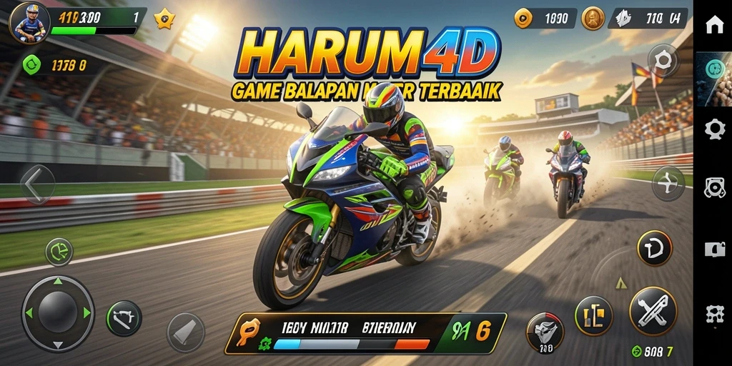 Tangkapan layar gameplay HARUM4D yang mendebarkan di lintasan balap motor.