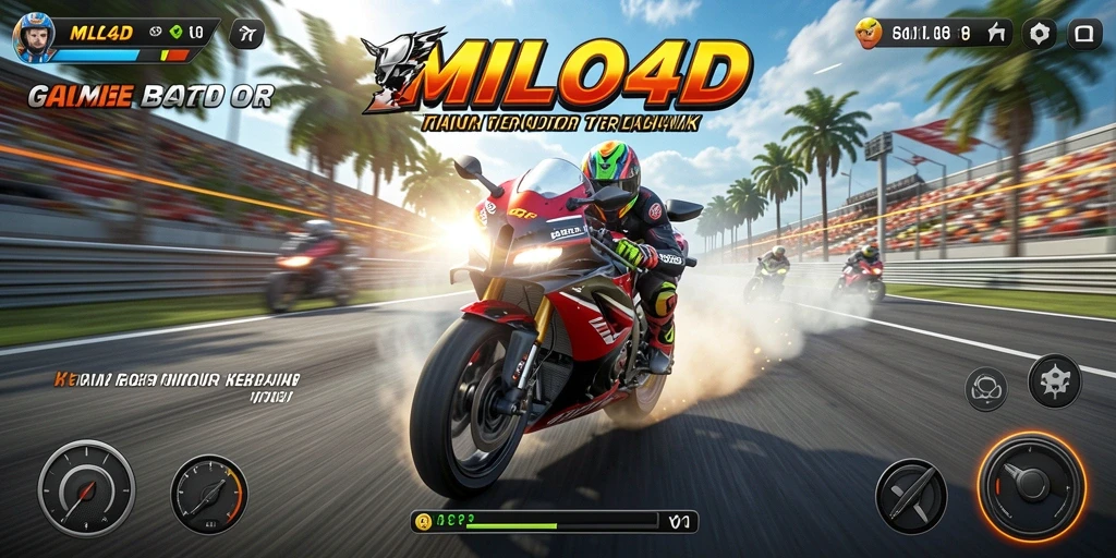 Tampilan gameplay seru dengan motor balap cepat di lintasan menantang.
