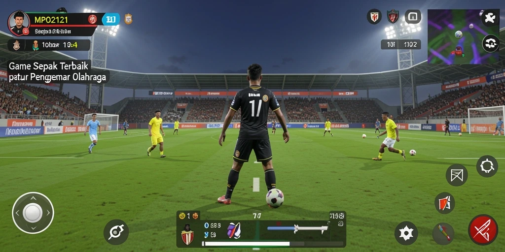 Tangkapan layar utama MPO2121 menampilkan pertandingan sepak bola yang mendebarkan.