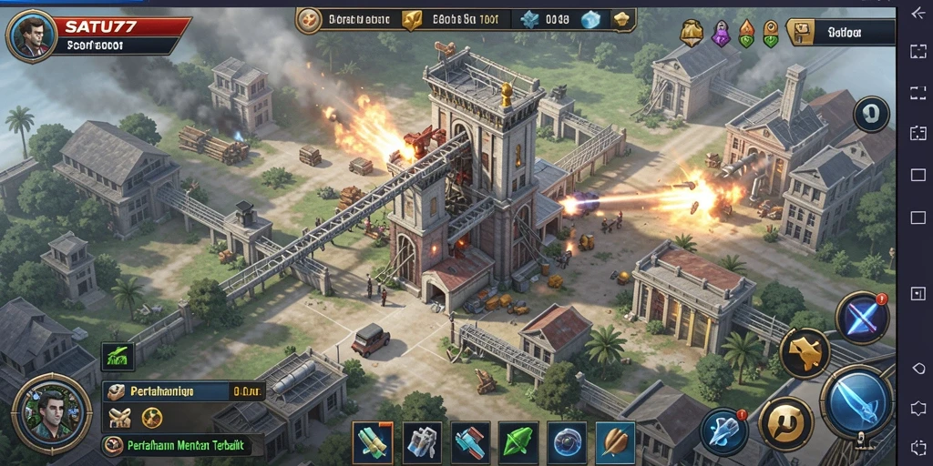 Screenshot utama SATU77 menampilkan gameplay intens menara pertahanan yang mendebarkan.